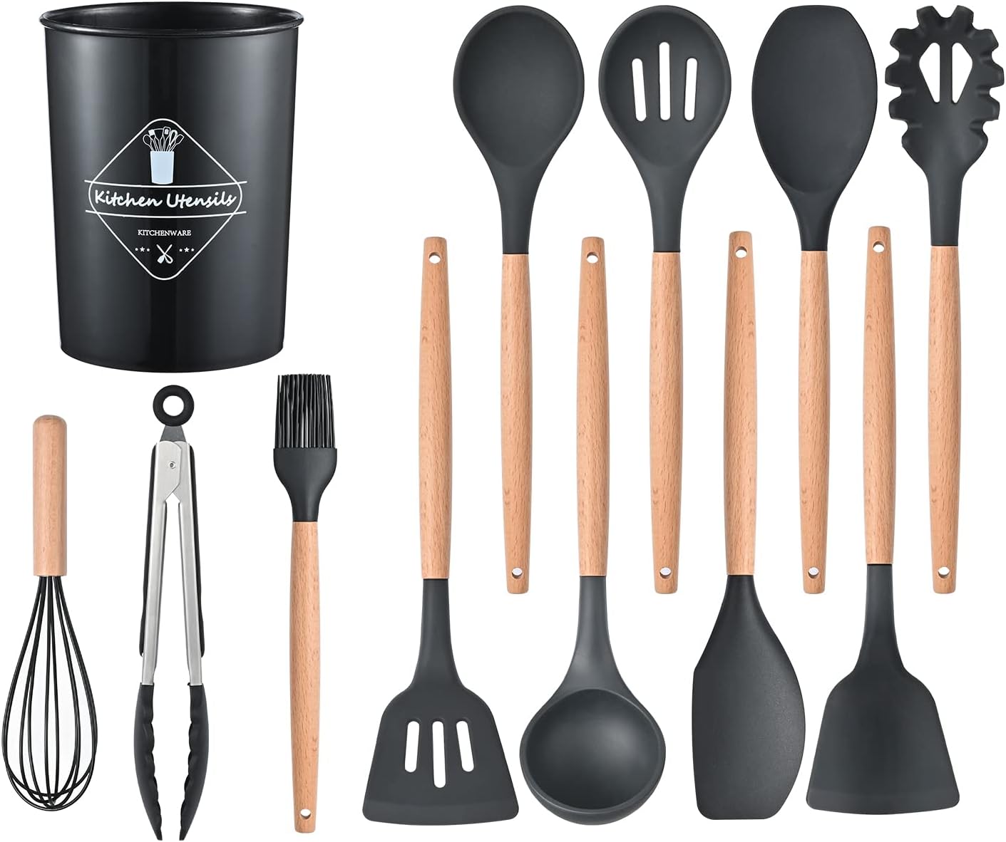 12 Pcs Silicone Cooking Utensils Set – Heat-Resistant Kitchen Tools with Holder, Non-Stick, BPA-Free for Safe Everyday Cooking
