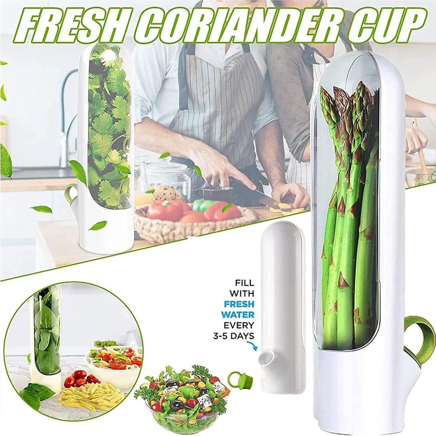 Portable Herb Keeper – Fresh Herbs Storage Container for Cilantro, Basil, Mint – Tall Transparent Design with Hydration Base – Fridge & Countertop Herb Saver