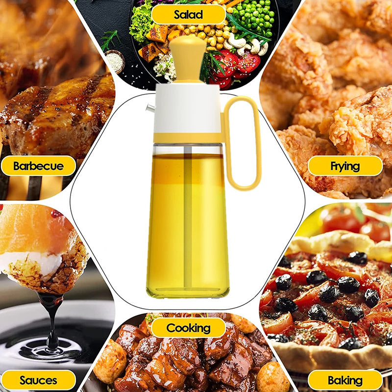 2 In 1 Oil Dispenser with Silicone Brush – 550ML Glass BBQ Oil Spray Bottle with Press Control for Cooking, Barbecue & Seasoning