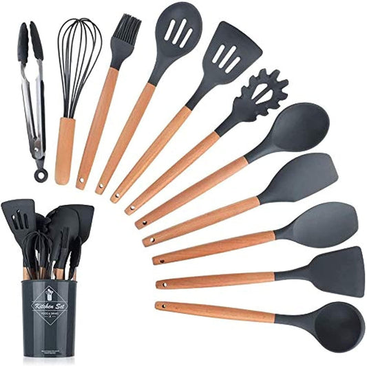 12 Pcs Silicone Cooking Utensils Set – Heat-Resistant Kitchen Tools with Holder, Non-Stick, BPA-Free for Safe Everyday Cooking