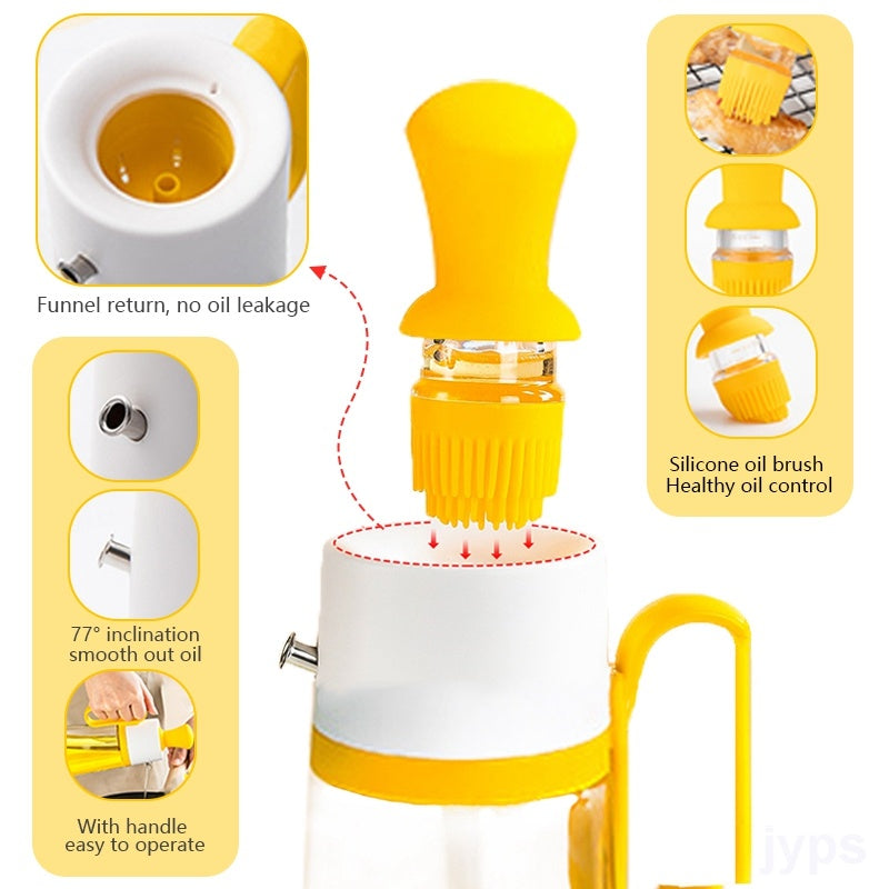 2 In 1 Oil Dispenser with Silicone Brush – 550ML Glass BBQ Oil Spray Bottle with Press Control for Cooking, Barbecue & Seasoning