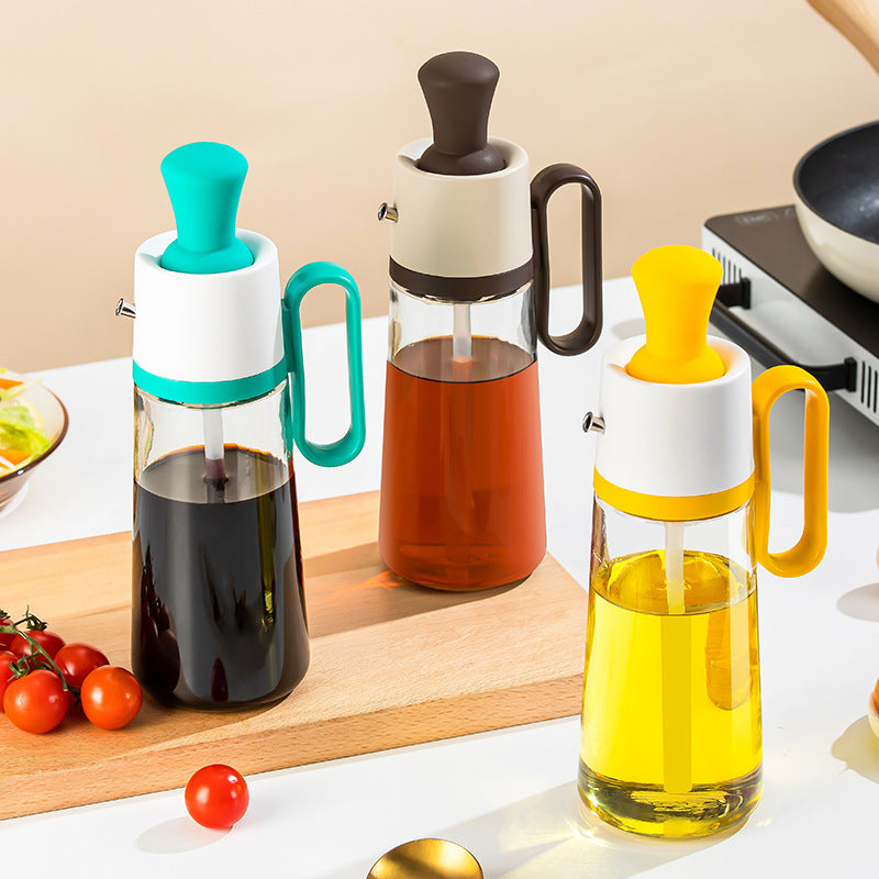 2 In 1 Oil Dispenser with Silicone Brush – 550ML Glass BBQ Oil Spray Bottle with Press Control for Cooking, Barbecue & Seasoning