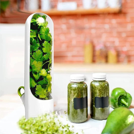 Portable Herb Keeper – Fresh Herbs Storage Container for Cilantro, Basil, Mint – Tall Transparent Design with Hydration Base – Fridge & Countertop Herb Saver