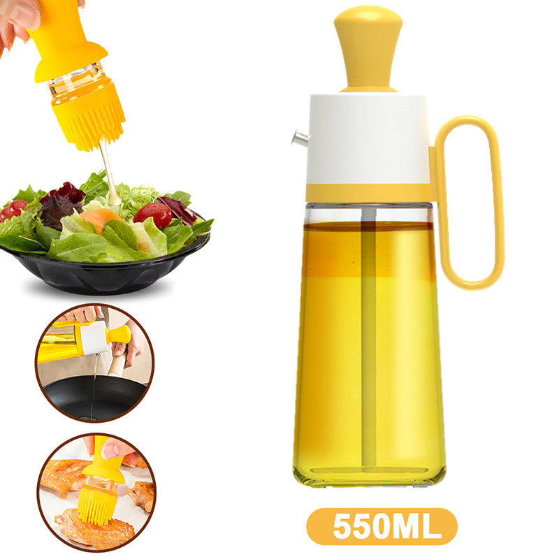 2 In 1 Oil Dispenser with Silicone Brush – 550ML Glass BBQ Oil Spray Bottle with Press Control for Cooking, Barbecue & Seasoning